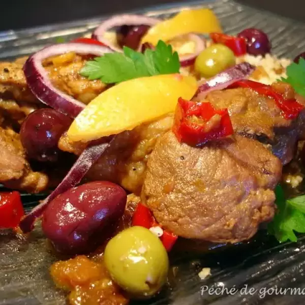 Agneau au citron confit et olives